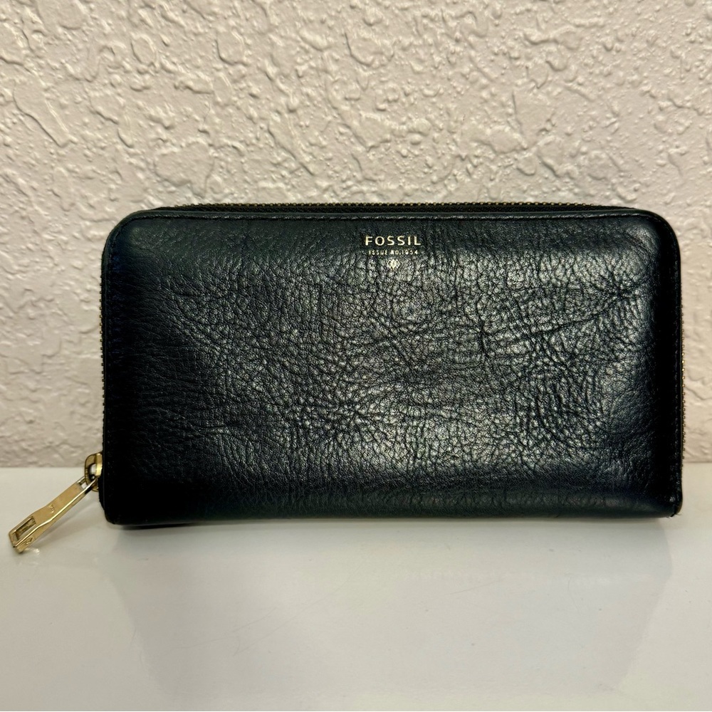 FOSSIL - Large Black Leather Clutch Wallet